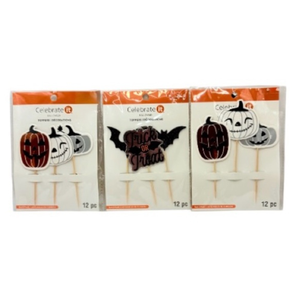 CelebrateIt Halloween Cake Toppers Cupcake Picks Pumpkin Bat Trick or Treat 36pc